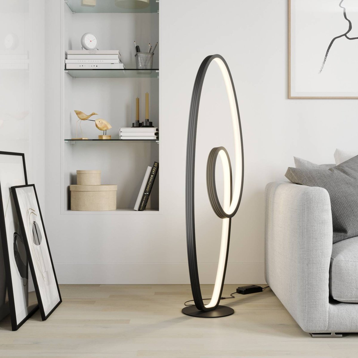 Lampadaire en aluminium moderneLED, Bronwyn anthracite, blanc, LUCANDE