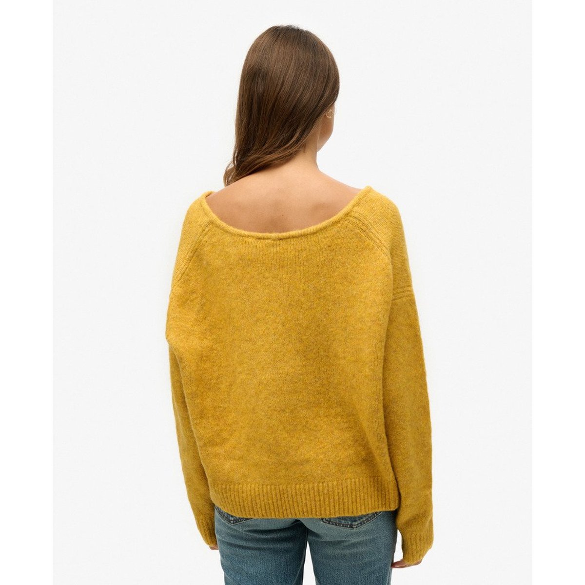Pull oversize à col V jaune or twist, SUPERDRY