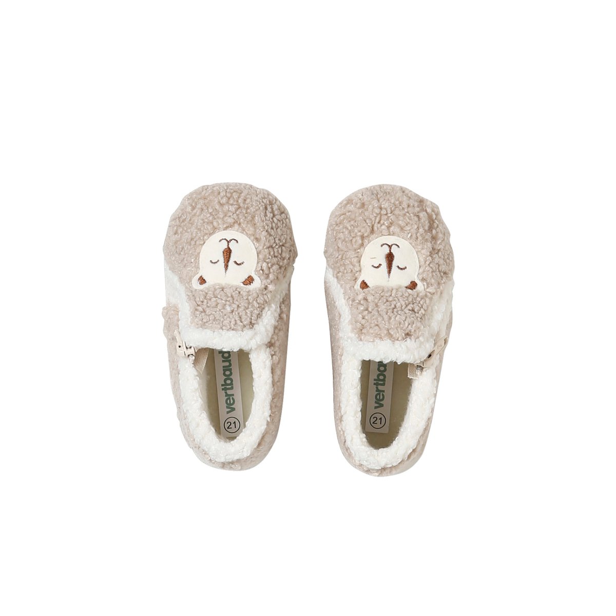 Chaussons textile moutonné fabriqués en France beige, VERTBAUDET