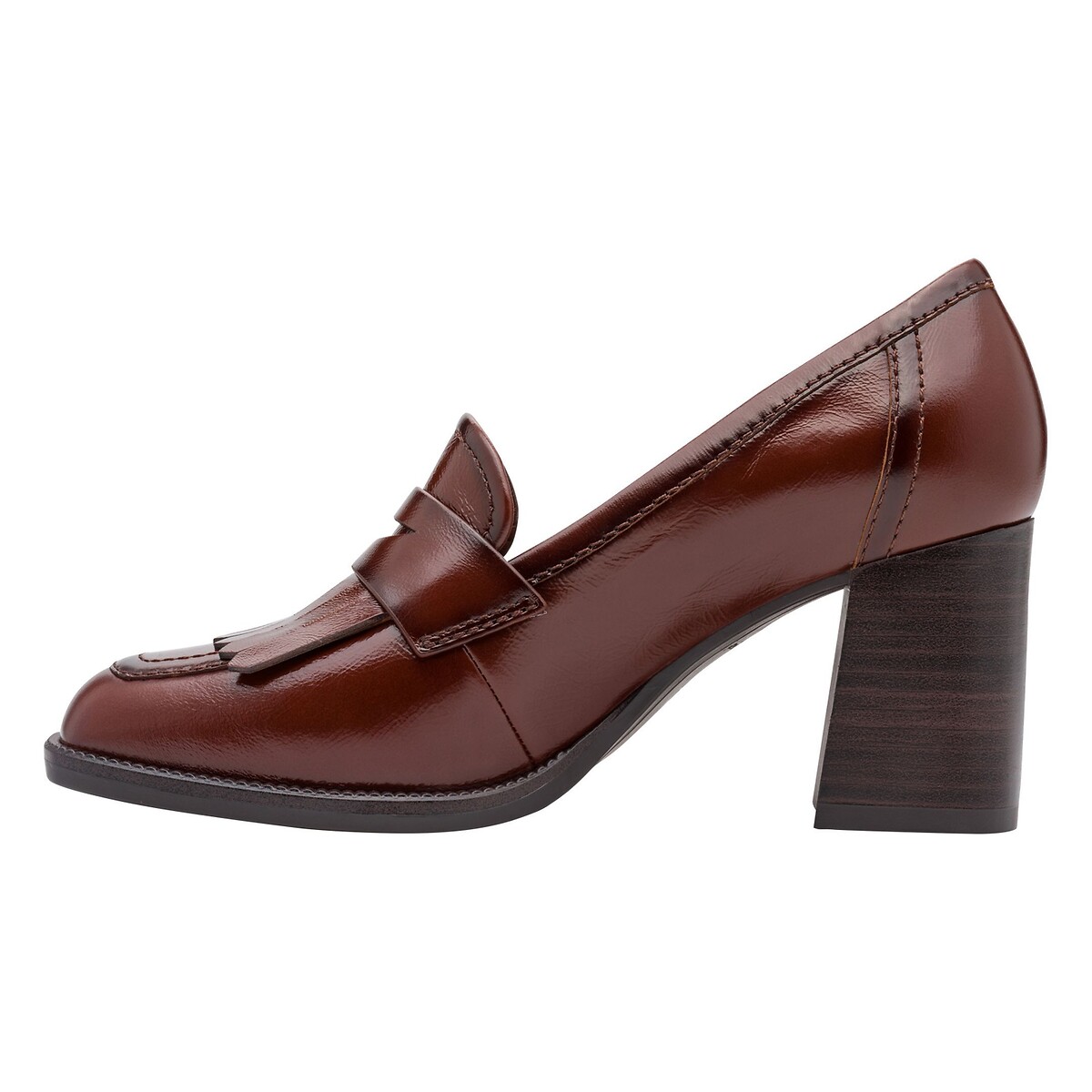 Mocassins à talons en cuir cognac, TAMARIS