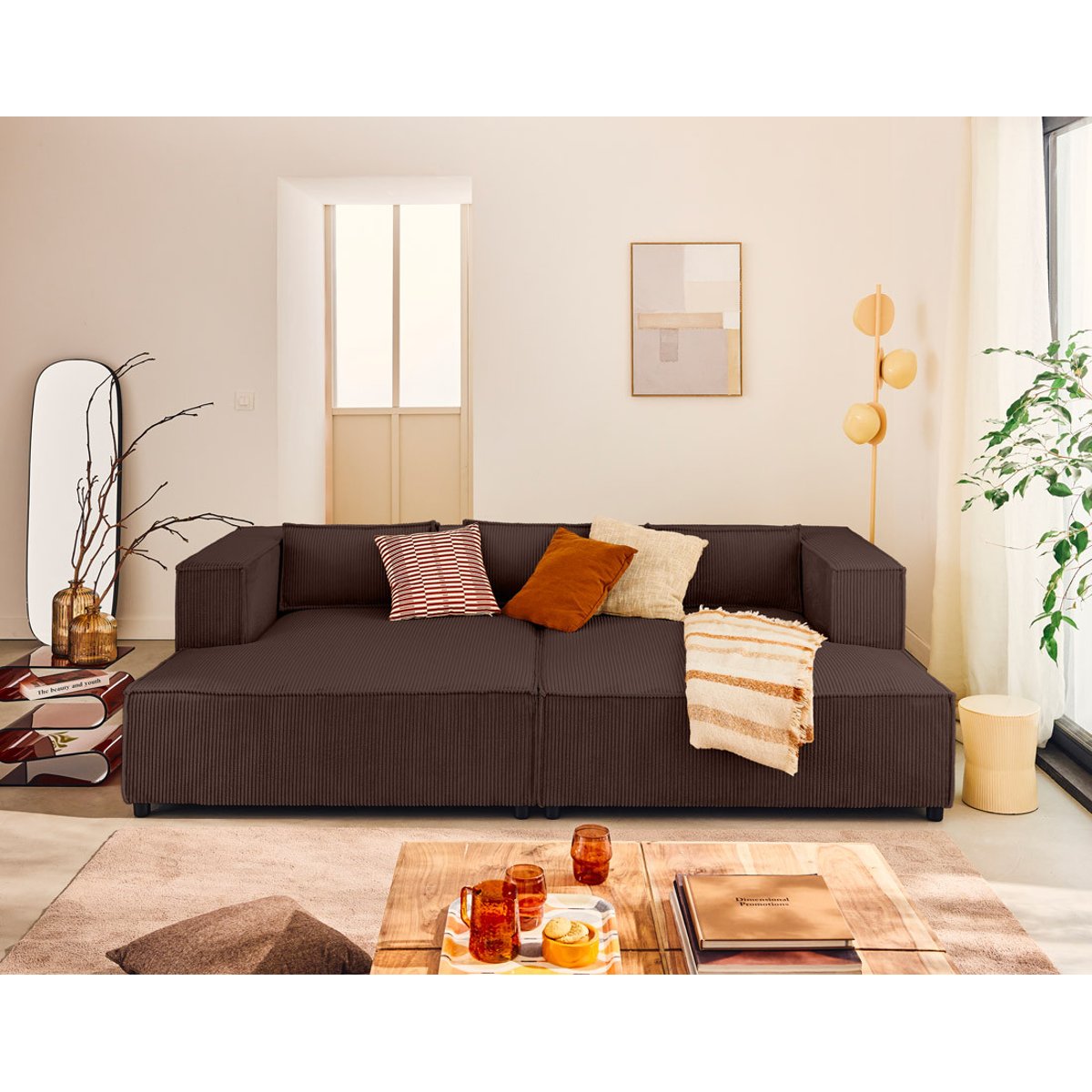 Canapé fixe 3 places - STELLA marron, BEST MOBILIER