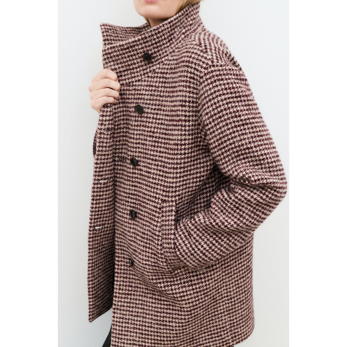Manteau droit col montant en laine GCOMETELONG bordeaux, CAROLL
