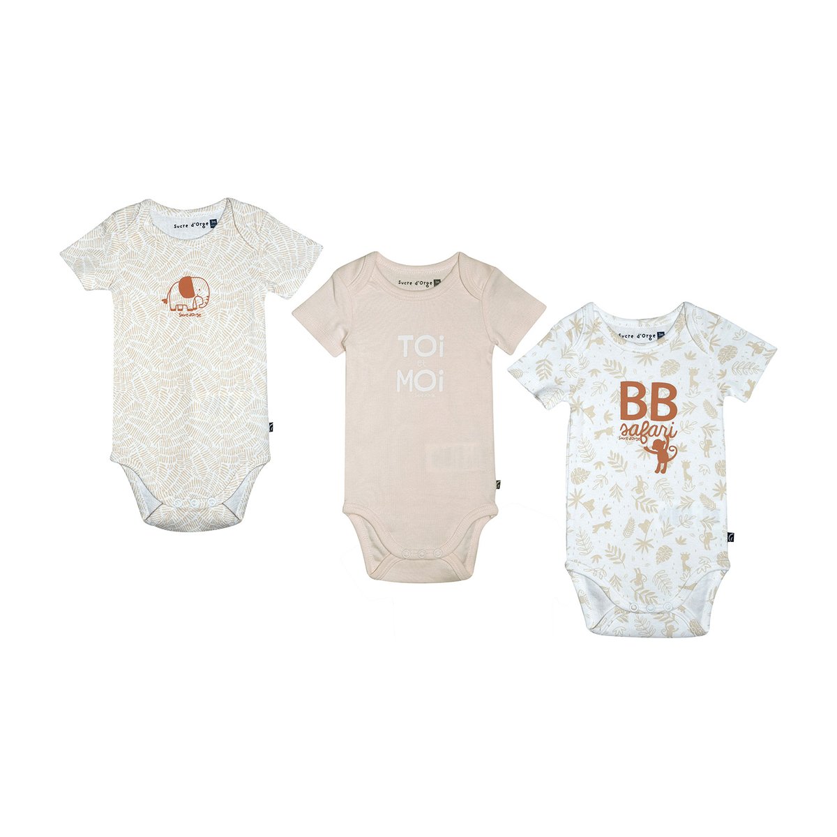 Lot de 3 bodies ridah manches courtes bebe beige, SUCRE D'ORGE