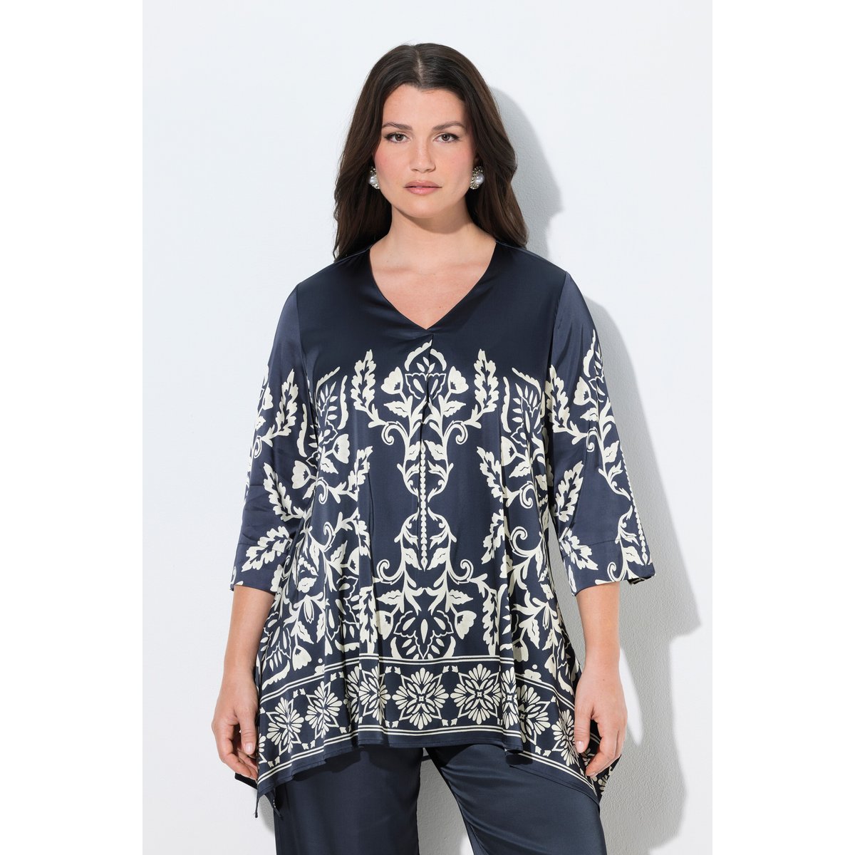 Blouse se terminant en pointes marine foncé, ULLA POPKEN