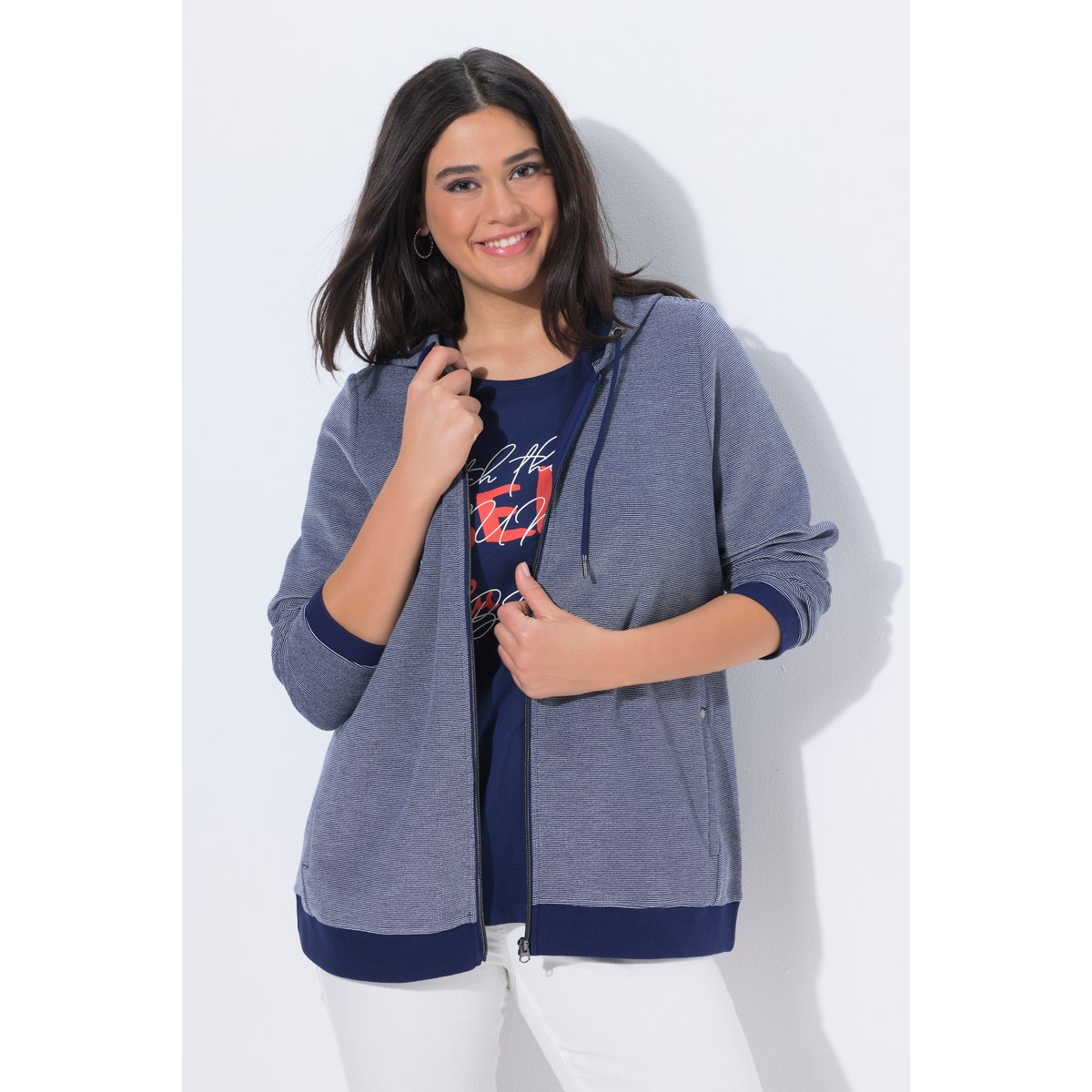 Veste en molleton, matière texturée bleu encre, ULLA POPKEN