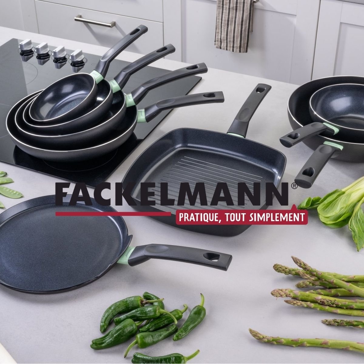 Gril 28 cm aluminium revêtement céramique antiadhésif BRANDAO vert,noir, FACKELMANN