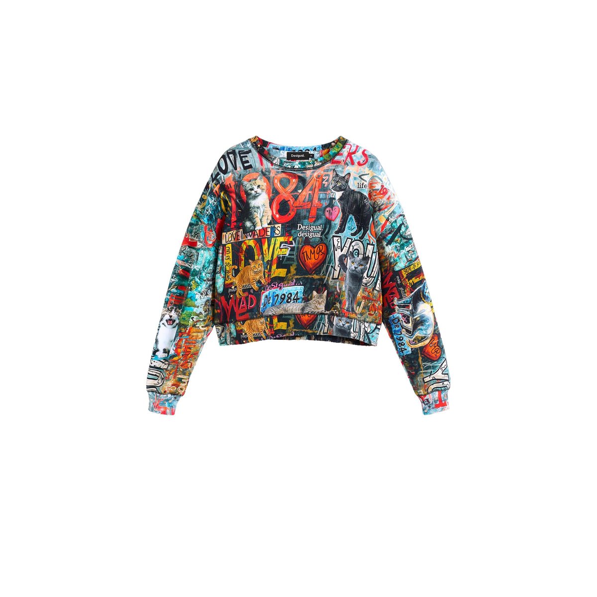 Sweat-shirt imprimé 100 % coton noir, DESIGUAL