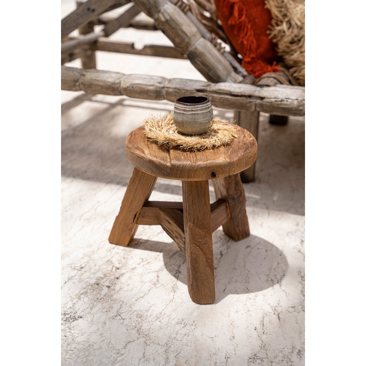 Tabouret en bois de teck récupéré YATAI beige, BAZAR BIZAR