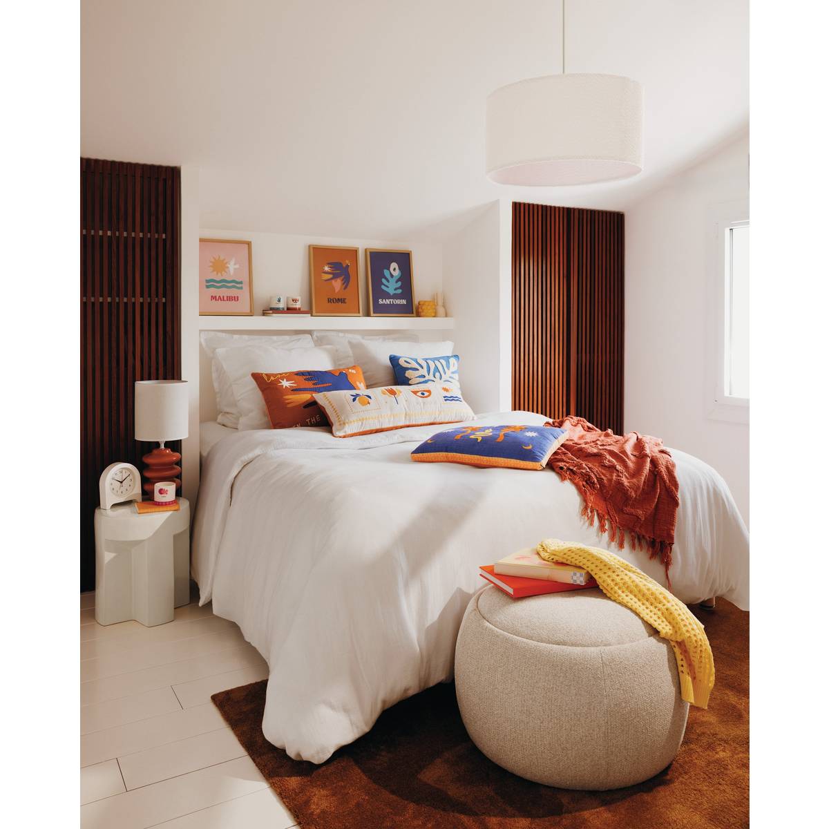 Pouf coffre de rangement en bouclette ELIOR creme, ATMOSPHERA