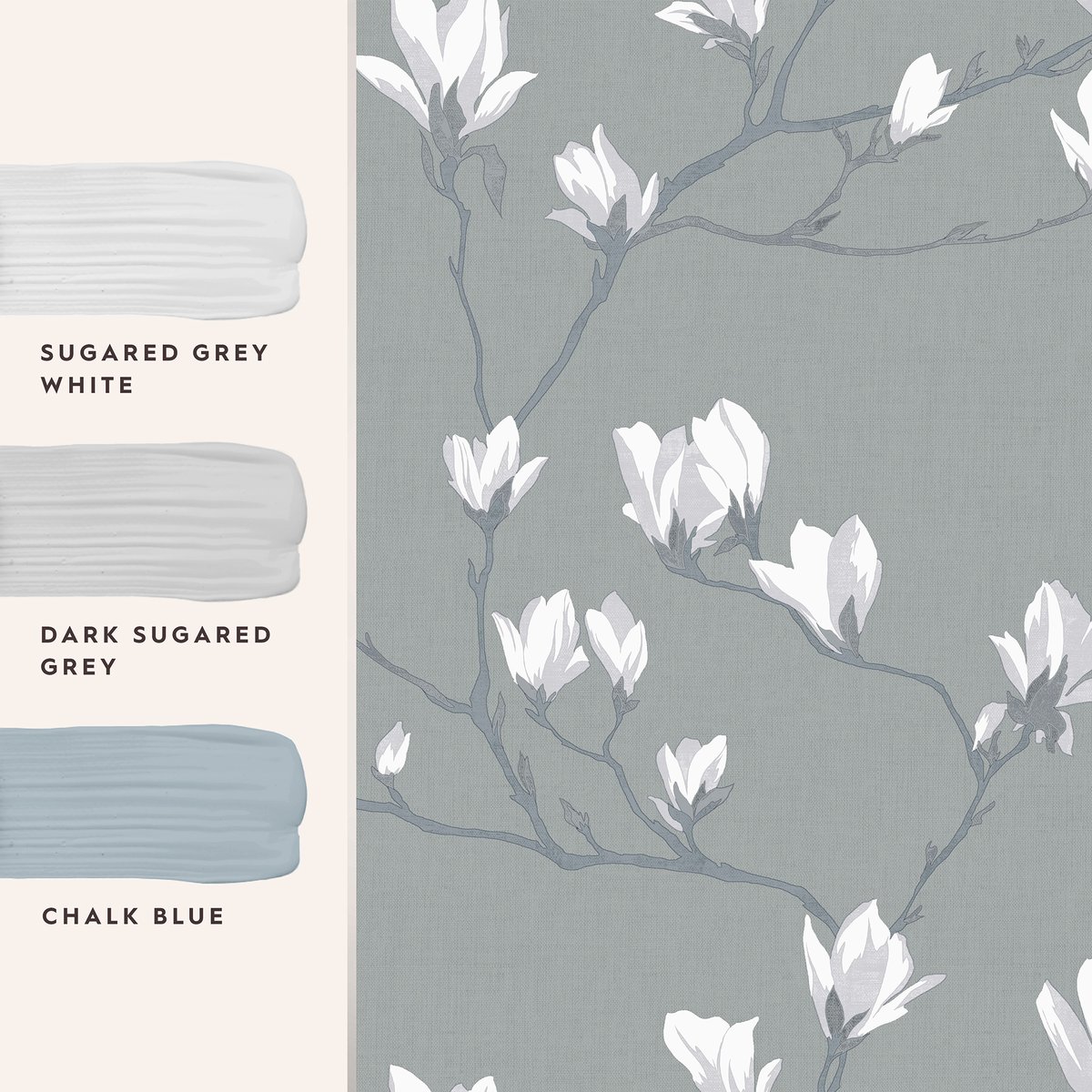 Papier peint Fleurs Magnolia Grove gris, LAURA ASHLEY