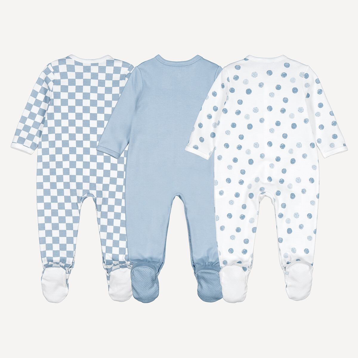 Lote de 3 pijamas em algodão, estampado às bolas e ao xadrez castanho + bege + cru, LA REDOUTE COLLECTIONS