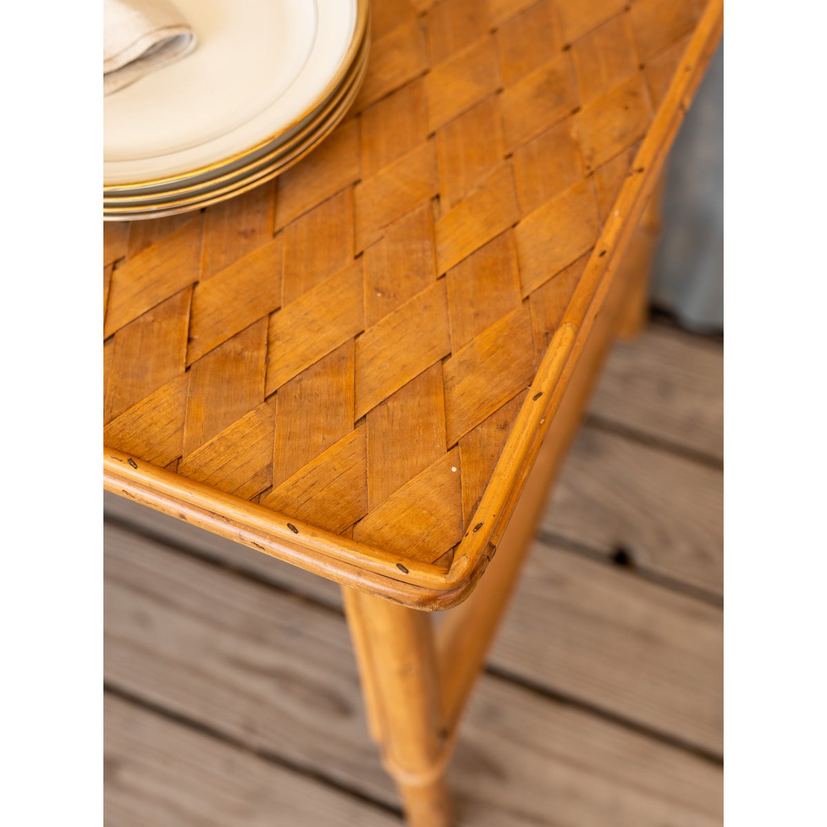 Table à manger en rotin et bambou Romy N°1451 - Bon état bois foncé, DEBONGOUT
