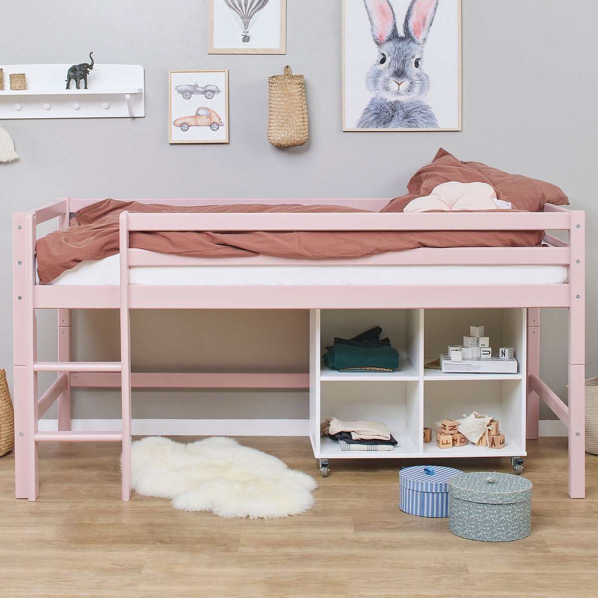 Lit Mi Hauteur pin massif ECO DREAM rose pâle, HOPPEKIDS