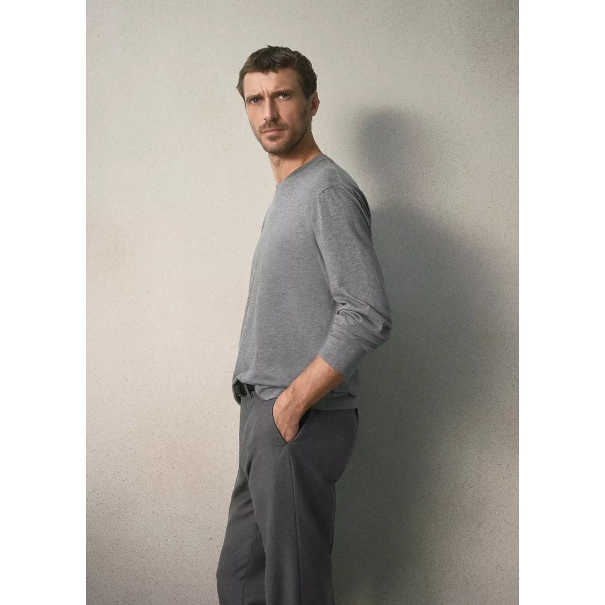 T-shirt coton mélangé cachemire regular fit gris chiné moyen, MANGO MAN