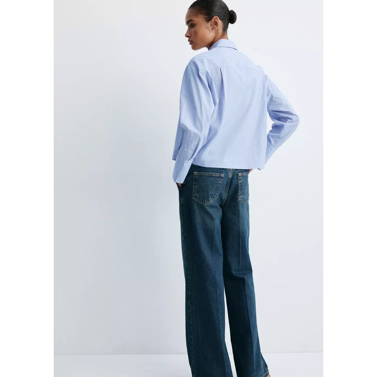 Chemise rayée avec strass bleu ciel, MANGO