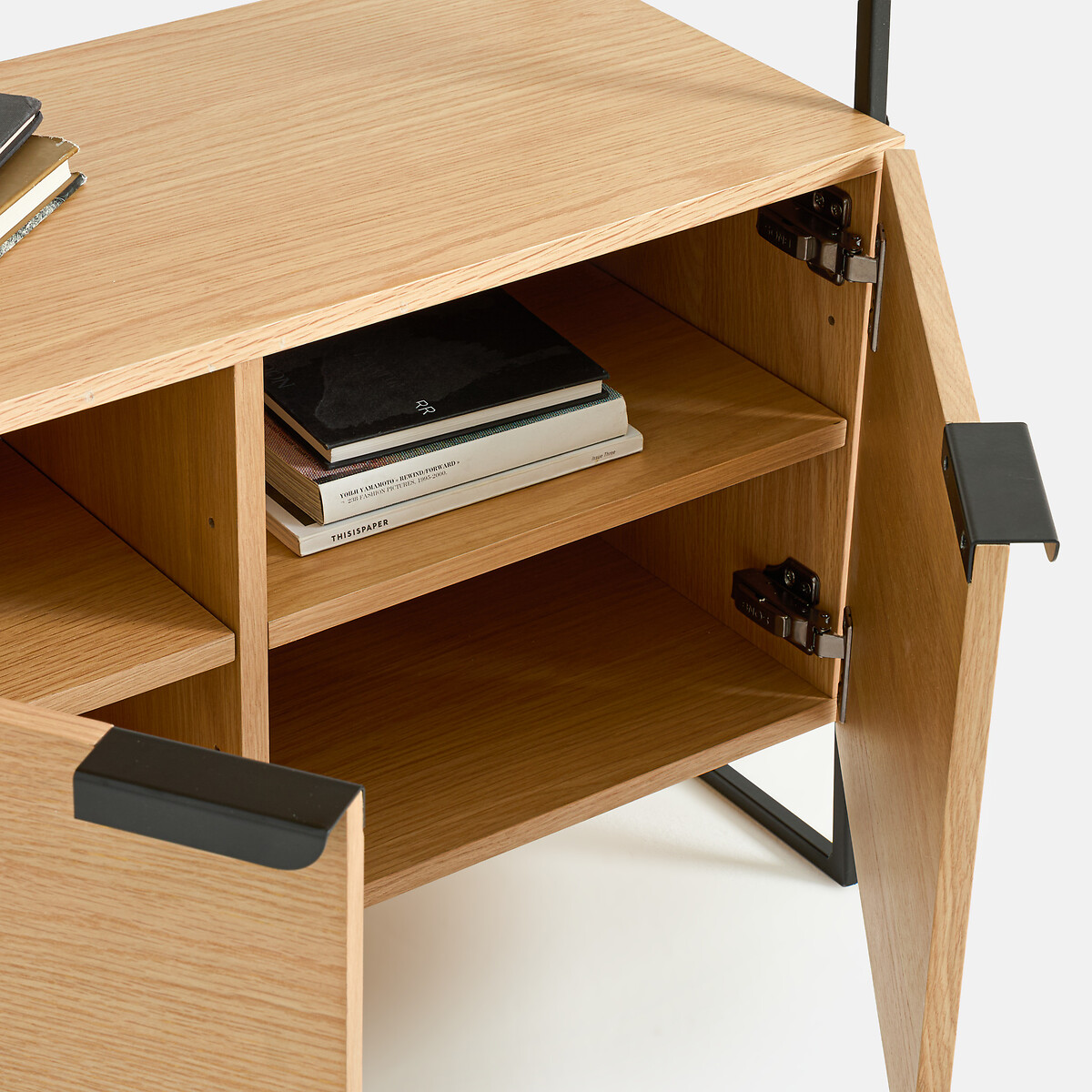 Libreria in rovere impiallacciato e acciaio inossidabile, altezza 190 cm, WATFORD metallo nero/quercia, LA REDOUTE INTERIEURS
