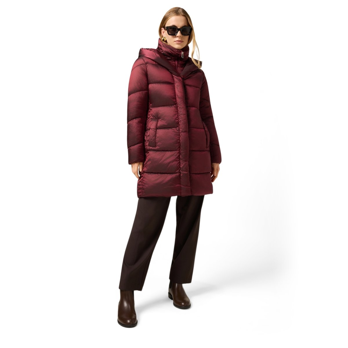 Veste matelassée longue avec capuche vert, OLTRE