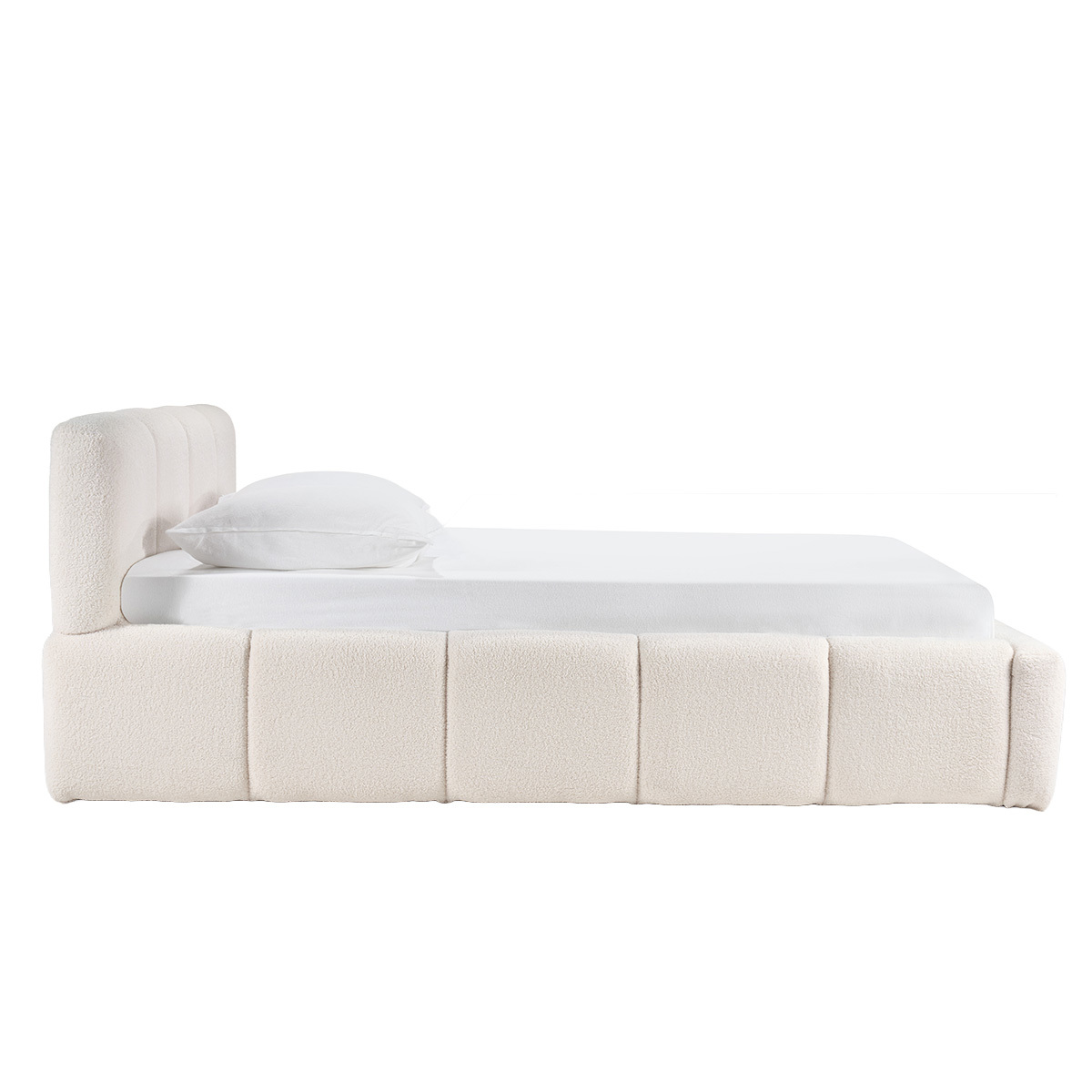 Lit coffre 2 places 160x200 cm en tissu laine bouclée MOTTO beige, MILIBOO