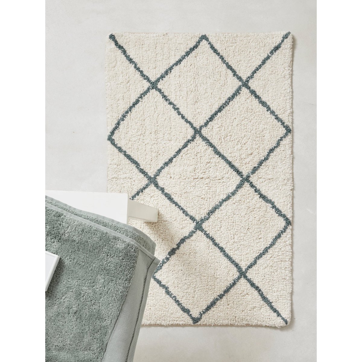 Tapis de bain croisillons bleu grise, CYRILLUS