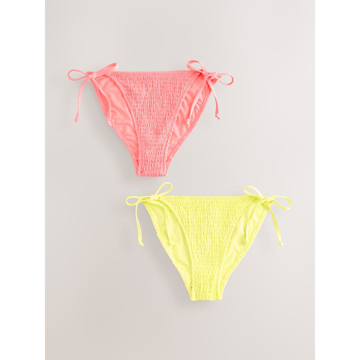 Bas de bikini froncé à nouer, lot 2 corail fluo/vert citron fluo, NEXT