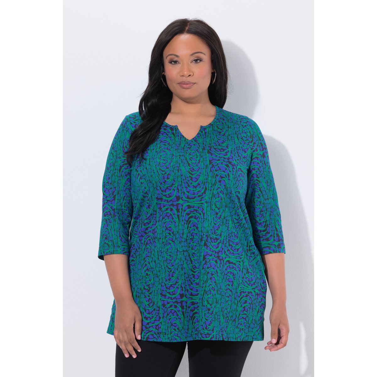 T-shirt long motif animal, coupe évasée bleu azur, ULLA POPKEN