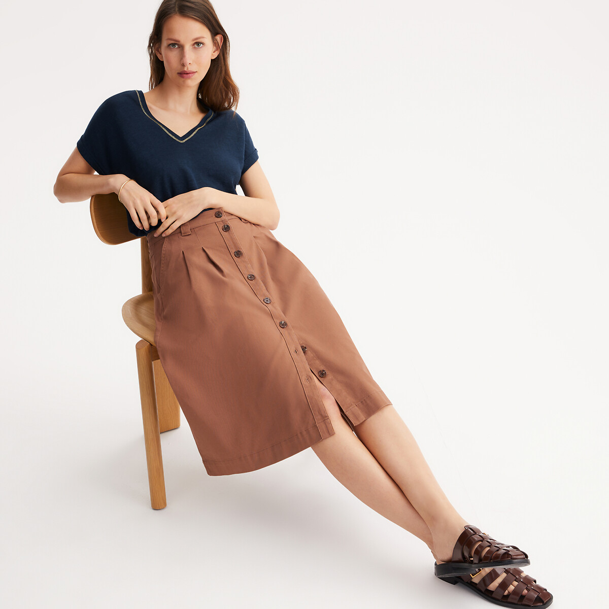 Buttoned Mid-Length Full Skirt camel beige, ANNE WEYBURN