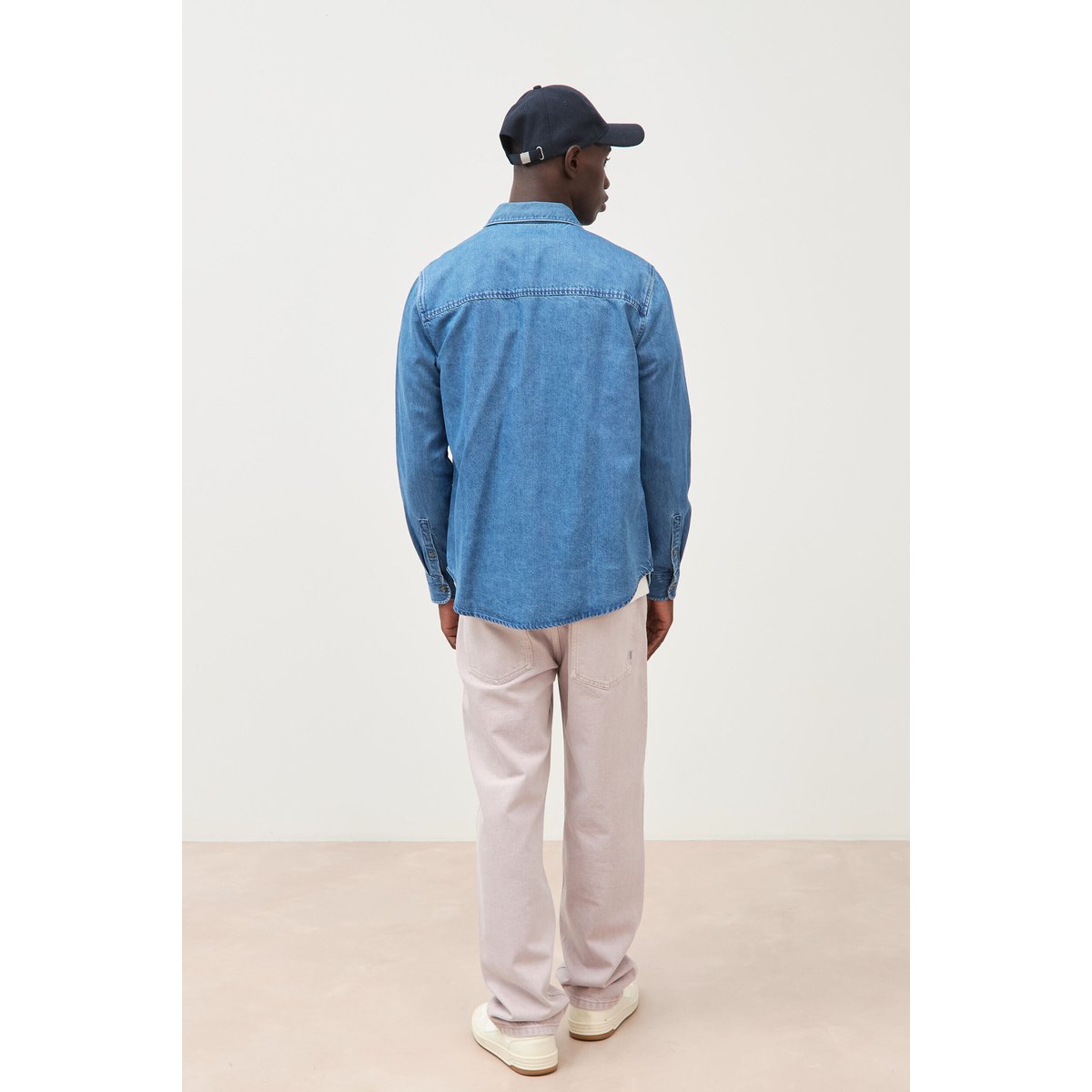 Chemise col américain manches longues denim stone, BONOBO