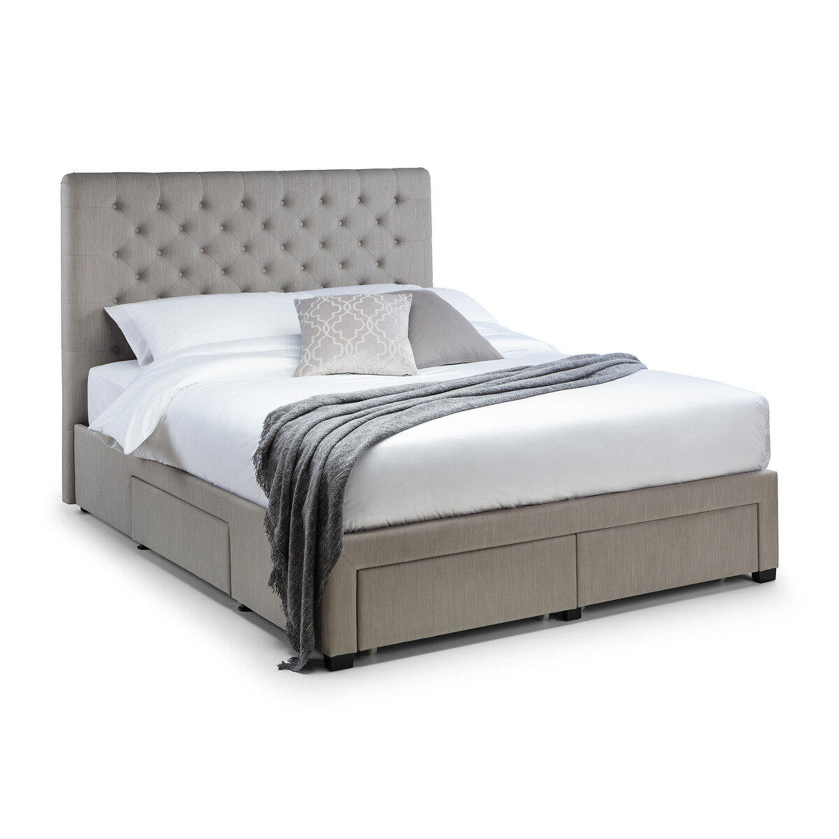 Bradford Buttoned Linen Bed with Storage Drawers grey, SO'HOME