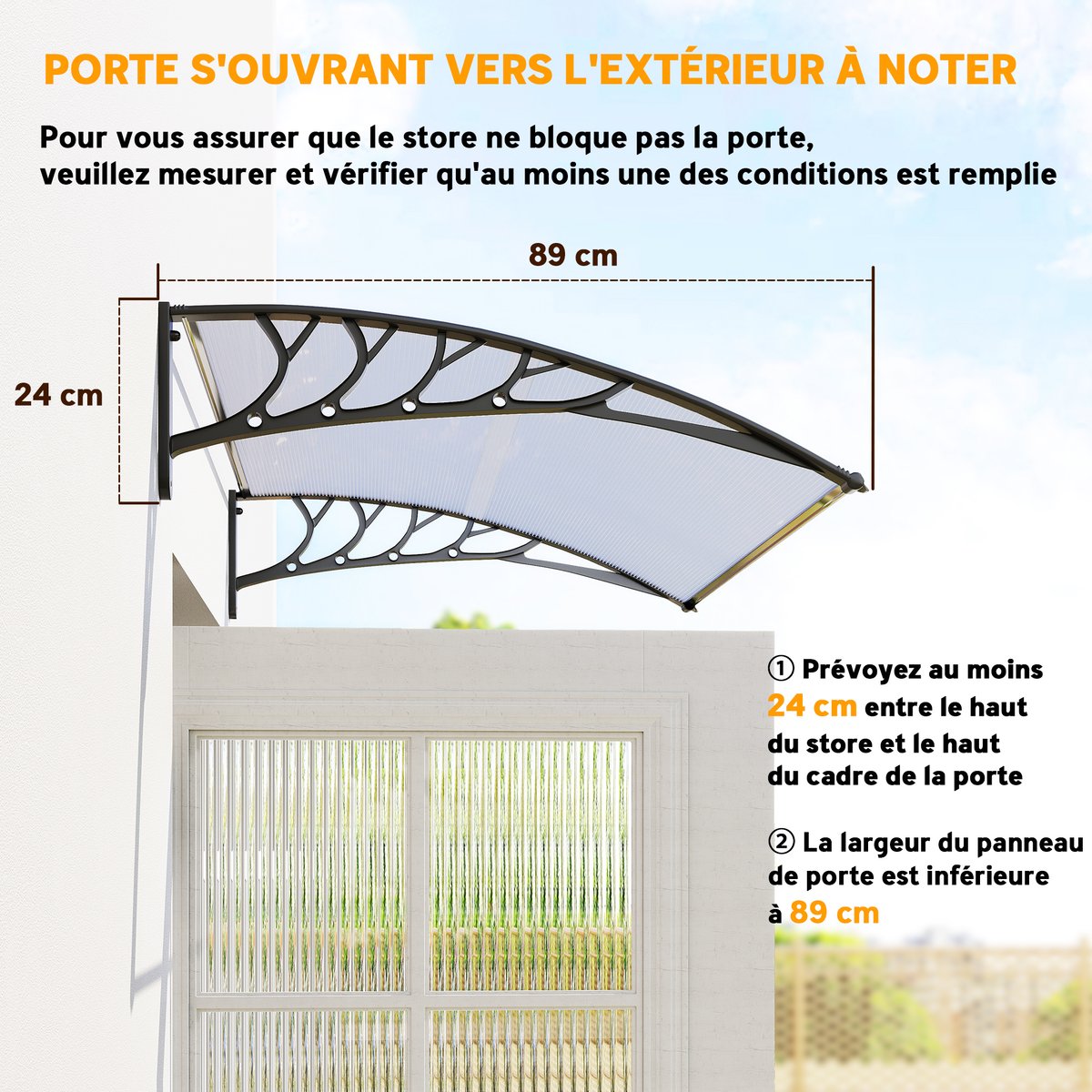 Auvent de porte Polycarbonate Transparent noir, OUTSUNNY