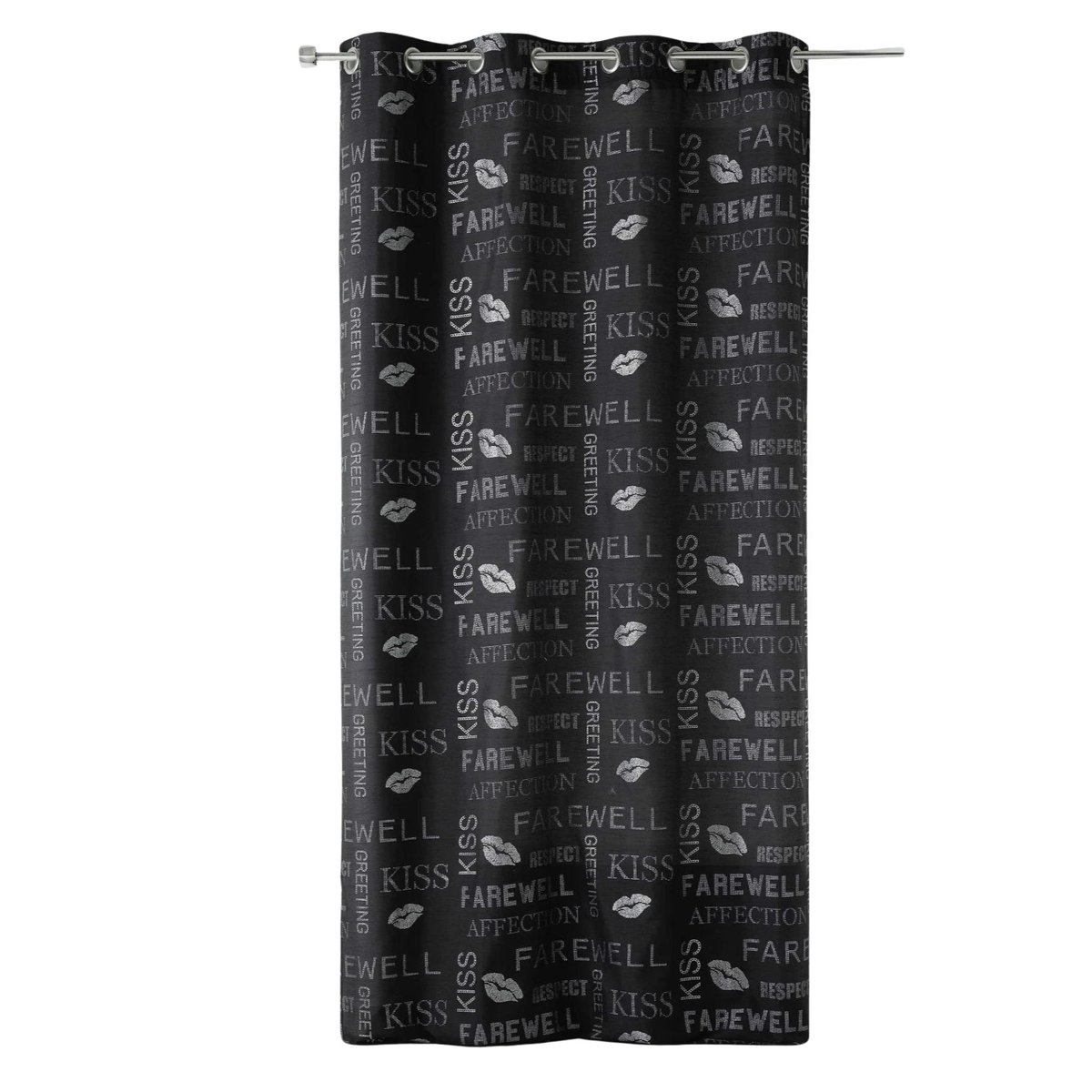 Rideau shantung à paillettes et motifs imprimés noir, HOME MAISON