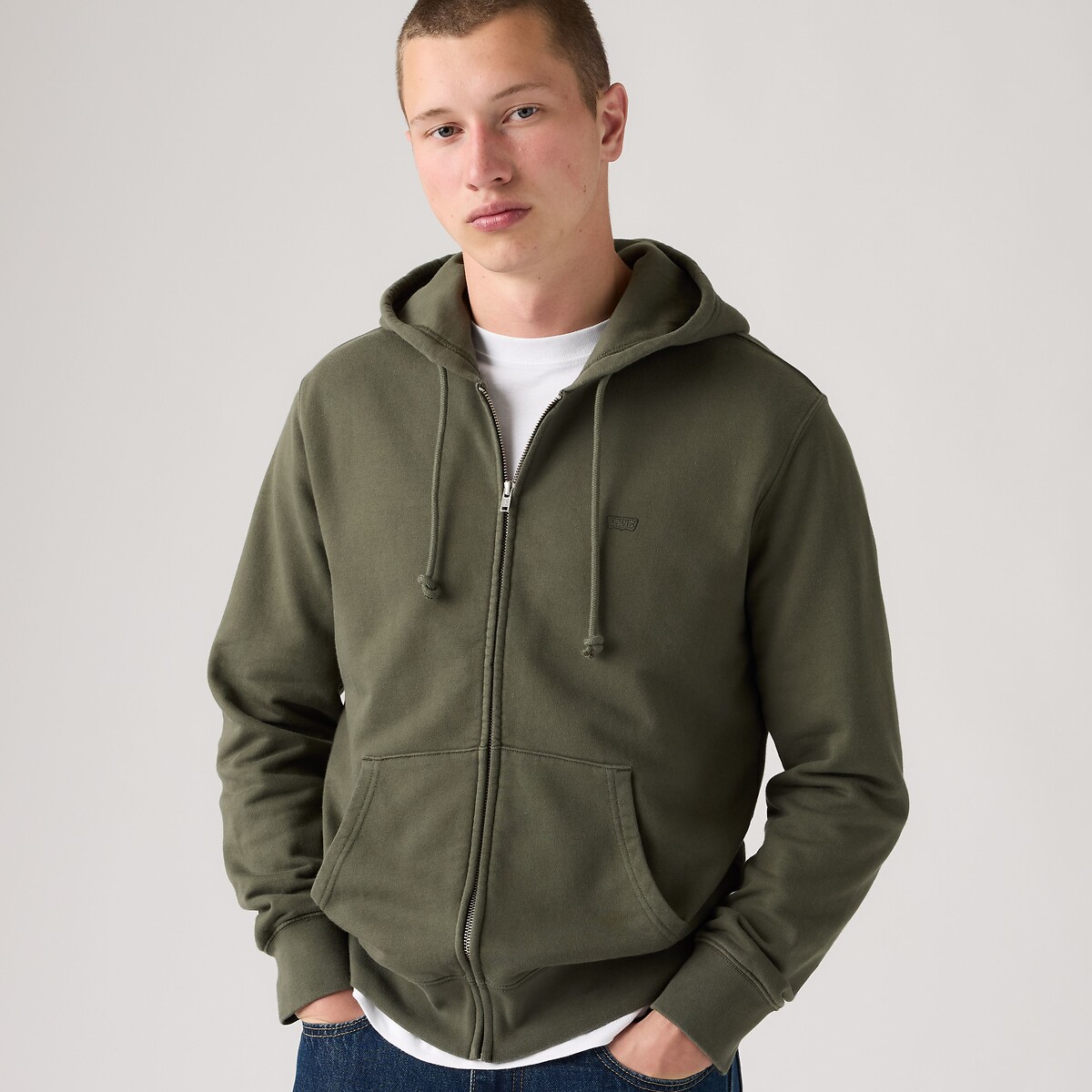 Sweat zippé à capuche col rond vert kaki, LEVI'S