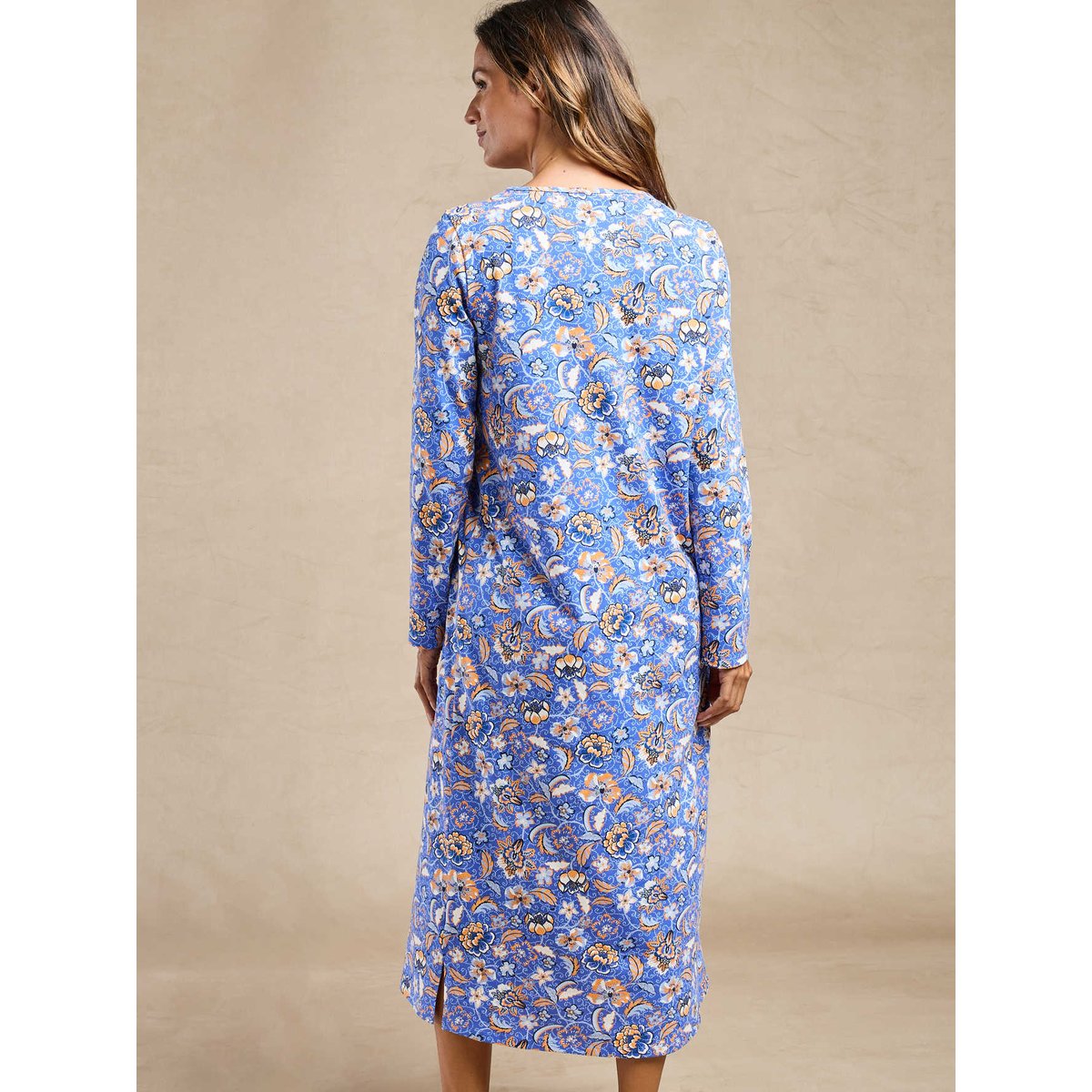 Chemise de nuit longue en jersey imprimé bleu, DAXON