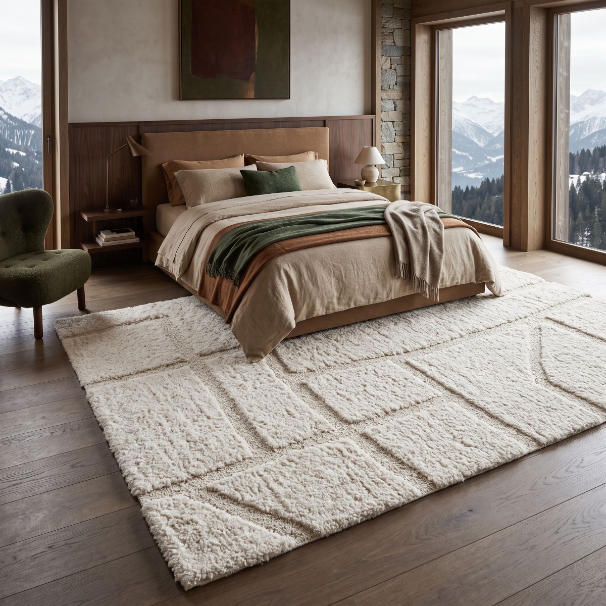 Tapis shaggy doux à relief graphique ORGANIC TRAIT crème, THE DECO FACTORY