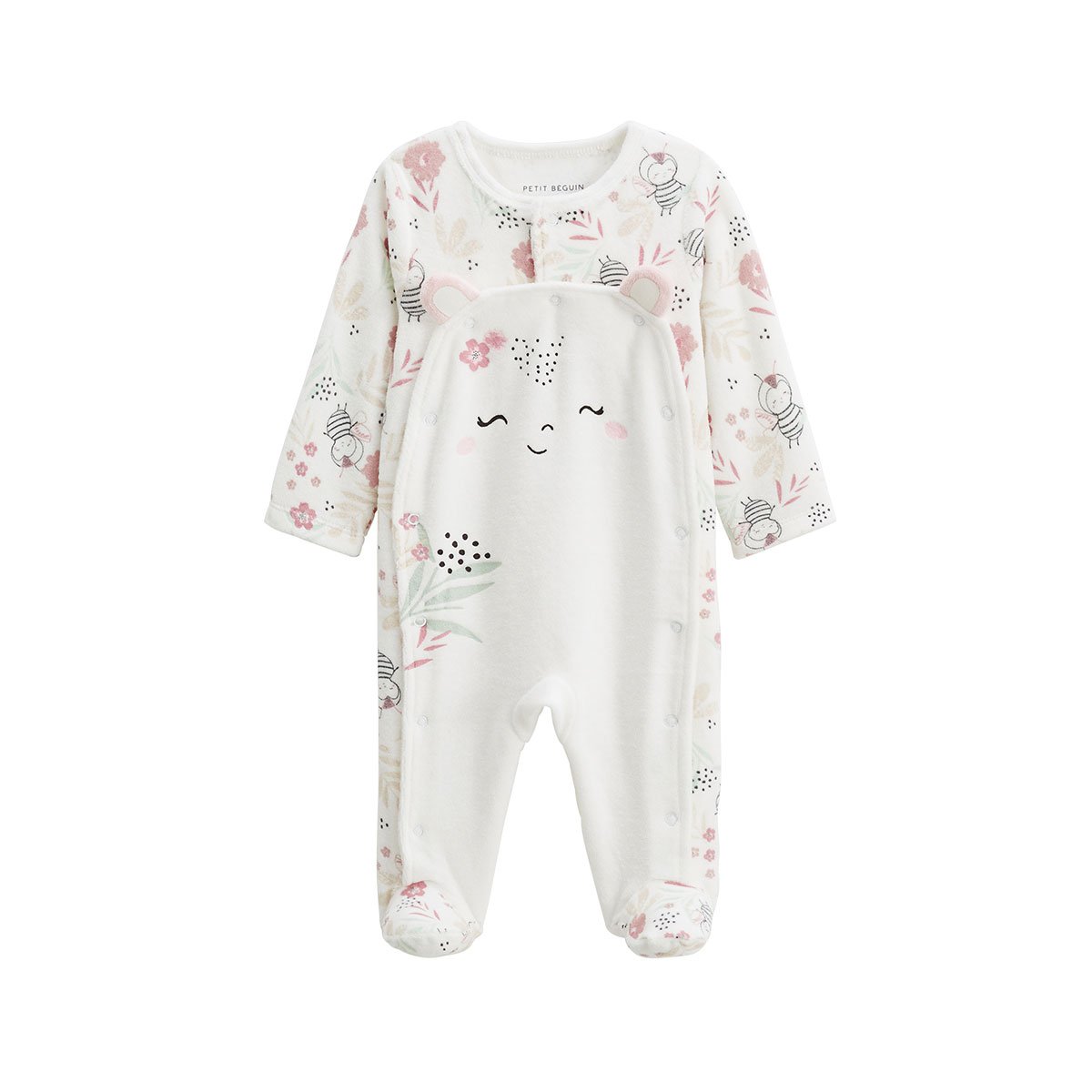 Pyjama bébé en velours ouverture pont Mya ecru, PETIT BEGUIN