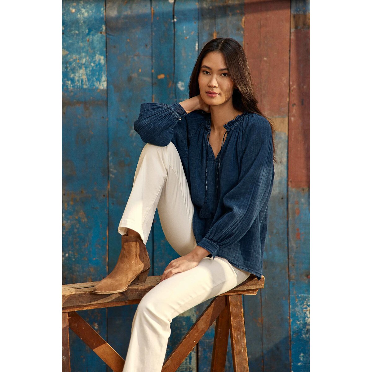 Wijde blouse van tetra, BRISKA marine , LA PETITE ETOILE
