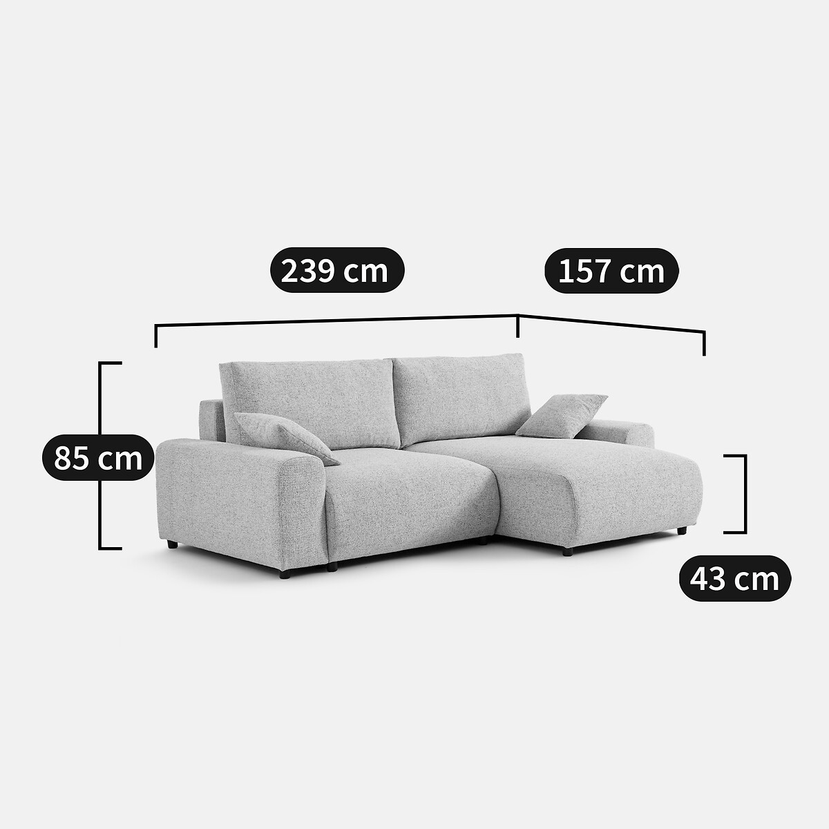 Canapé d'angle, convertible, 3 places avec coffre, en chenille flammée, GALENE vert eucalyptus, LA REDOUTE INTERIEURS