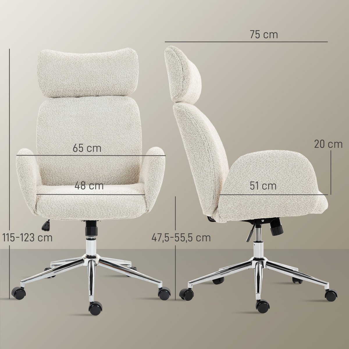 Chaise de bureau Polyester Gris clair gris clair, HOMCOM