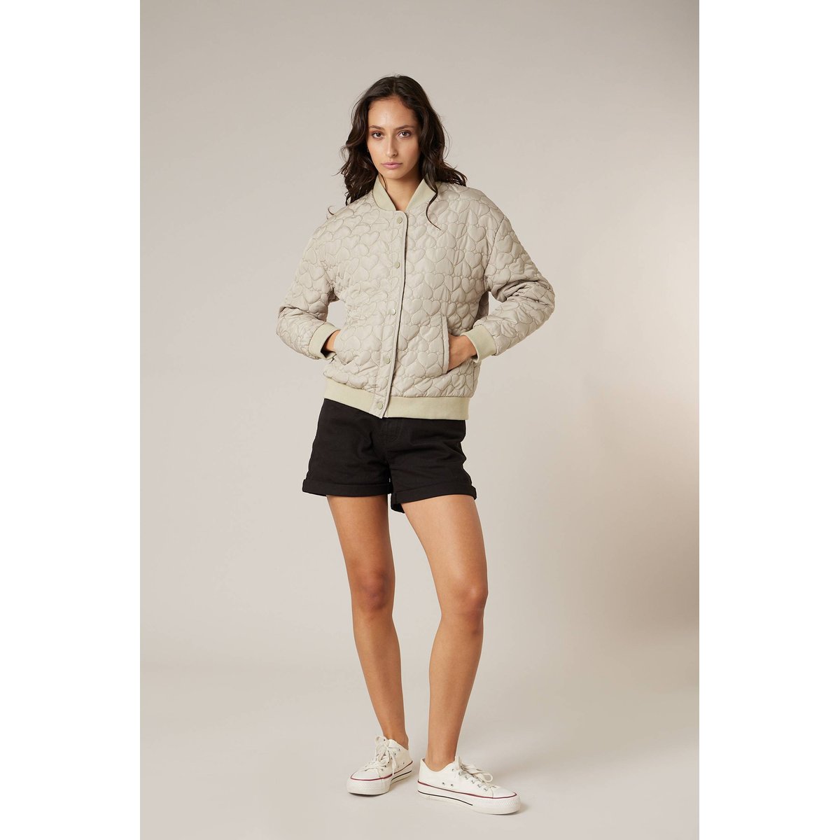 Veste femme matelassée à motif cœurs discrets LOVELY tilleul, DEELUXE
