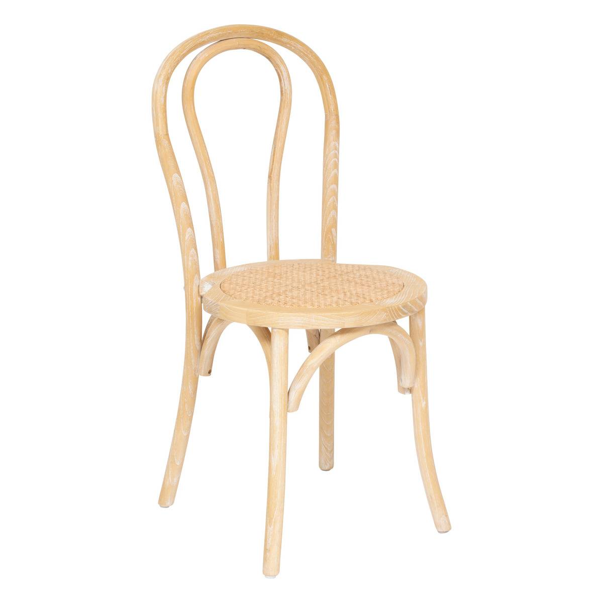 Chaise bistrot empilable en bois d’orme massif et rotin DREVO beige lin, ATMOSPHERA