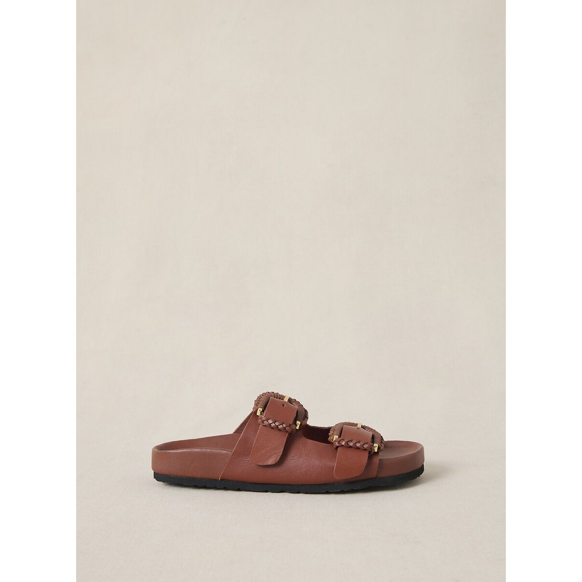 Cora Leather Flat Mules with Straps camel, PETITE MENDIGOTE
