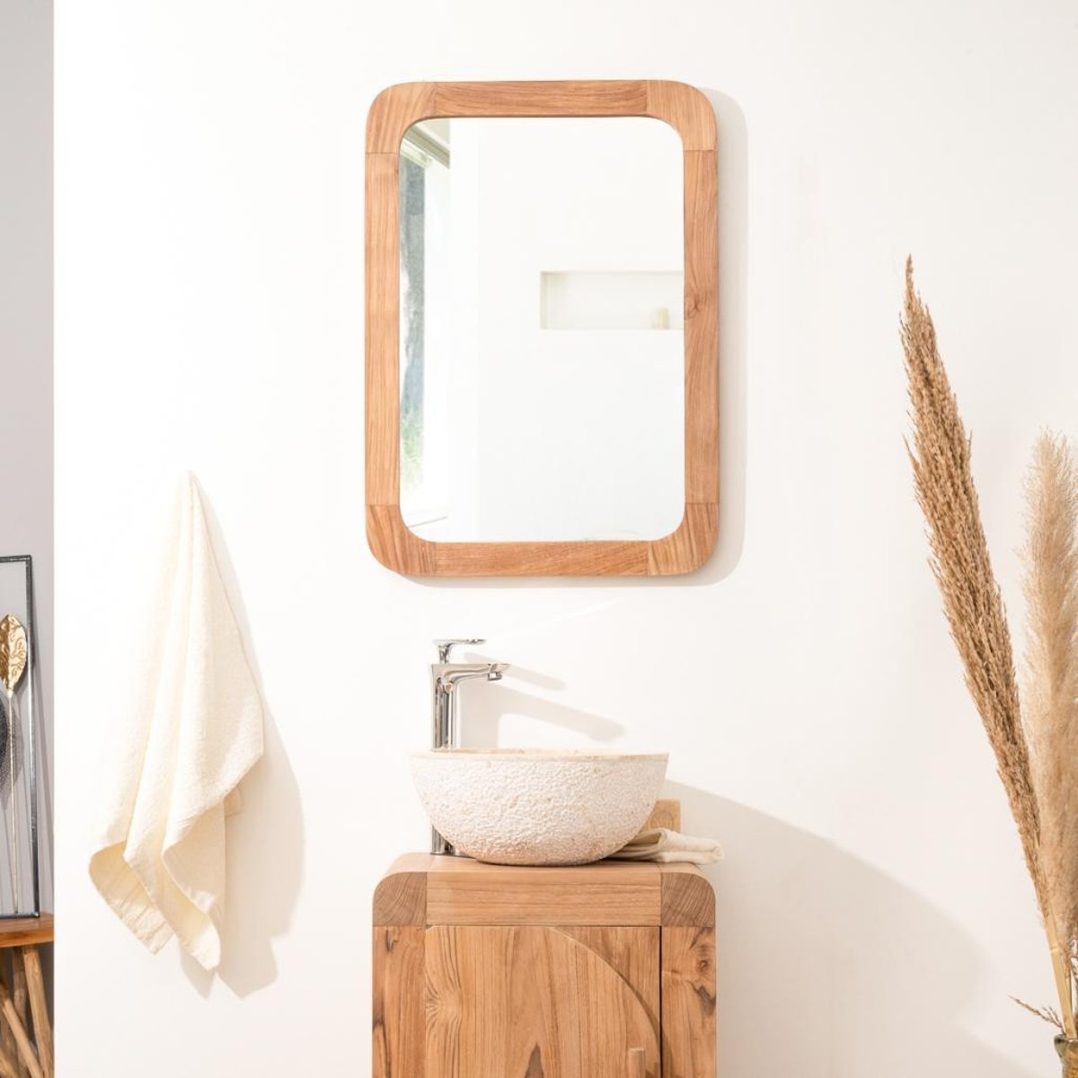 Miroir en teck massif rectangle 70 cm x 50 cm RÉTRO naturel, WANDA COLLECTION