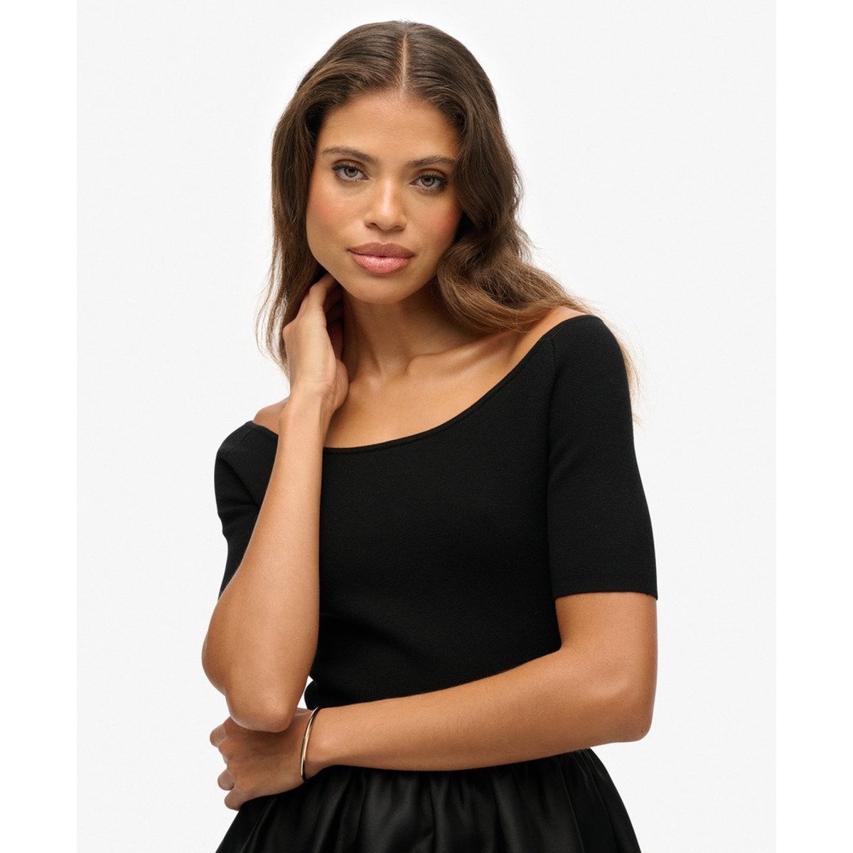 Robe Mi-longue en Mélange Tissé noir, SUPERDRY