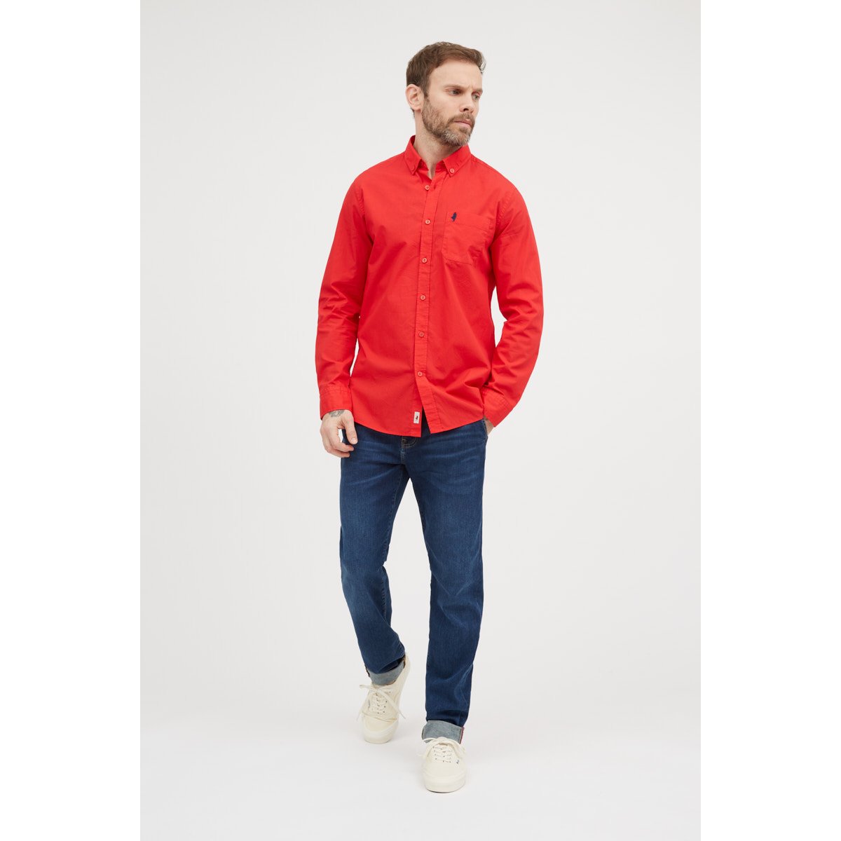 Chemise unie en popeline rouge cerise, MCS