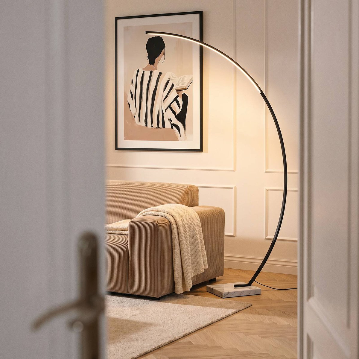 Lampadaire en métal moderneLED, Kendra noir, LINDBY
