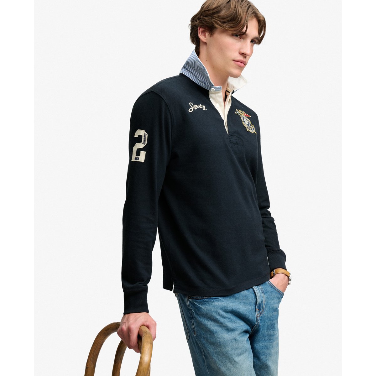 Rugby Shirt Double Emblem Coupe Décontractée bleu marine éclipse, SUPERDRY