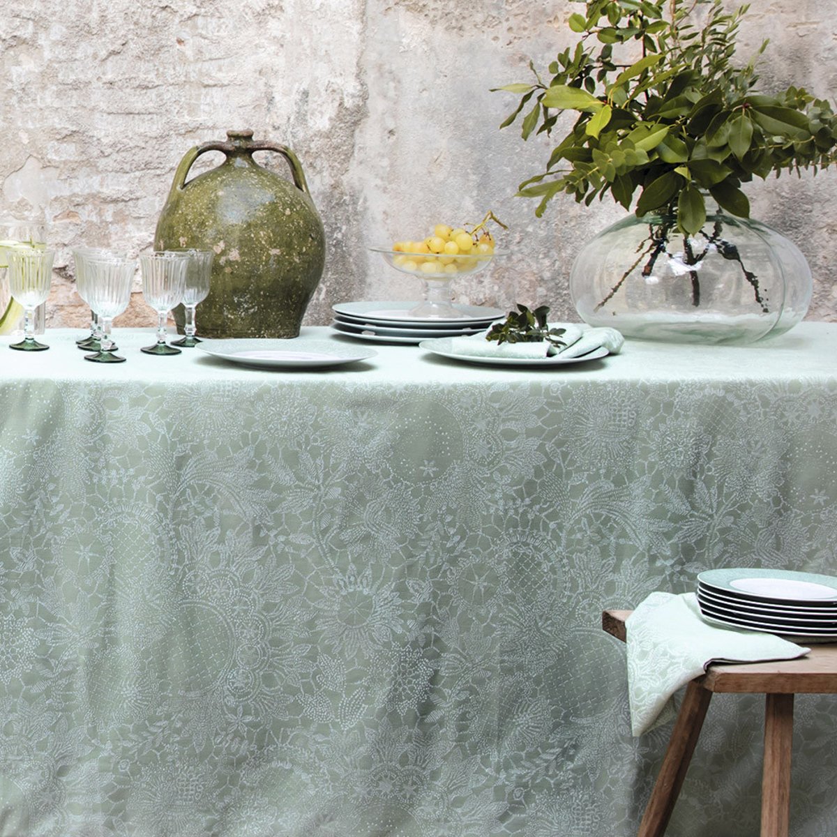 Serviette pur coton MILLE GUIPURES jade, GARNIER THIEBAUT