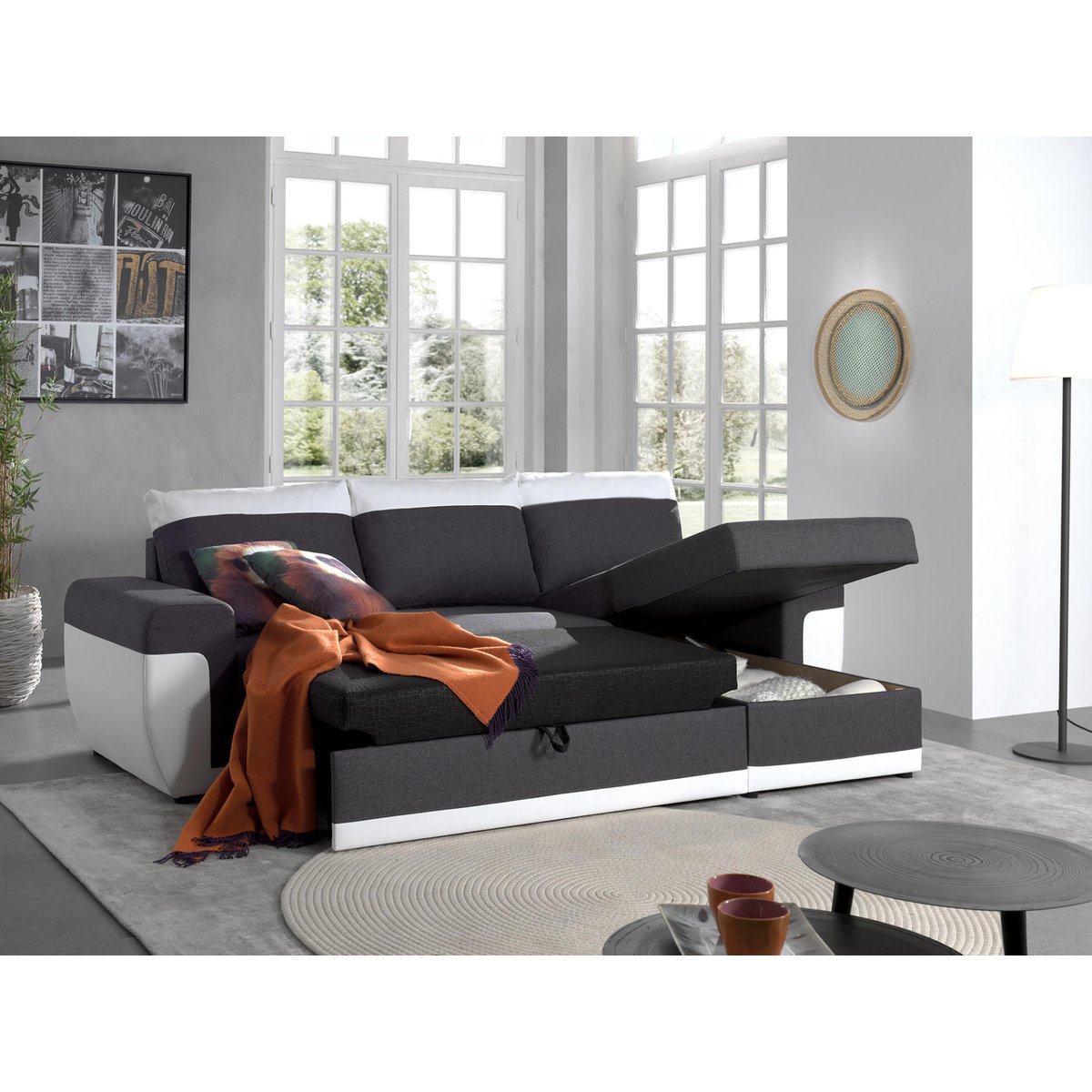 Canapé d'Angle réversible 4 places - MILAN blanc / gris, BEST MOBILIER