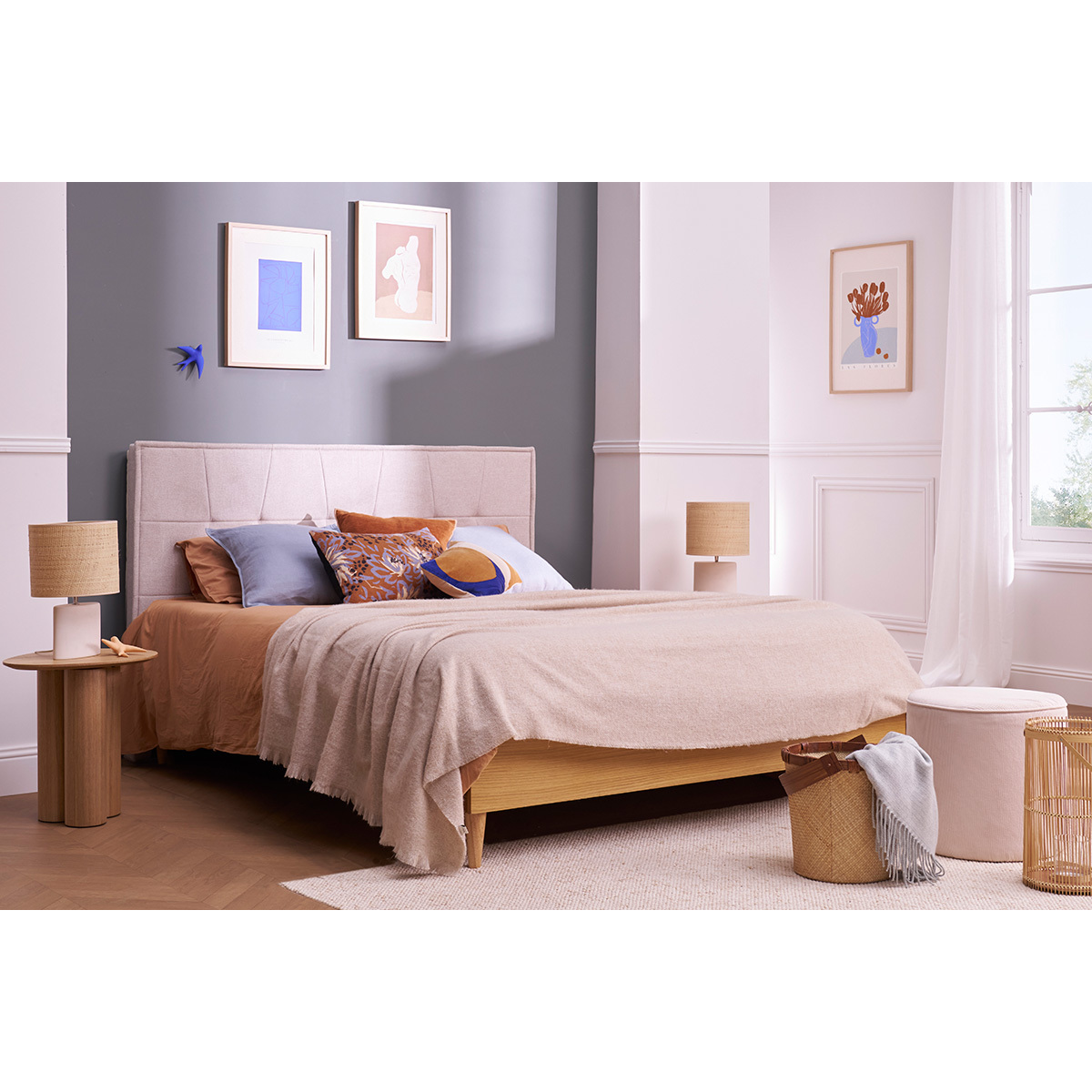 Tête de lit en tissu taupe L170 cm SUKA taupe, MILIBOO