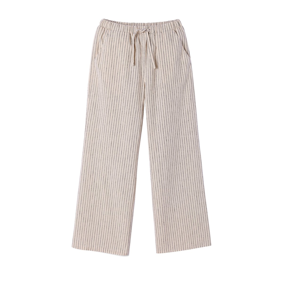 Pantalon large fluide rayé beige, JONEN