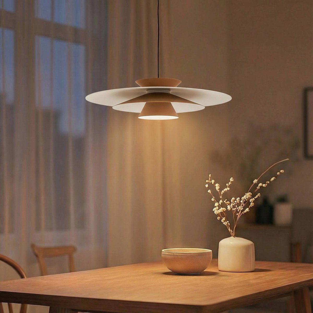 Suspension moderneLED, Livie beige, blanc mat, LUCANDE